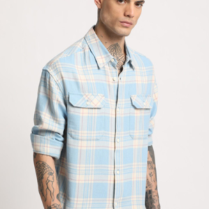 Men's Check Blue White Shirt