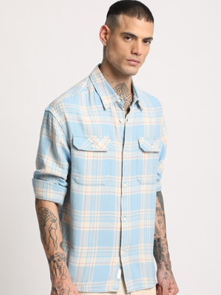 Men's Check Blue White Shirt